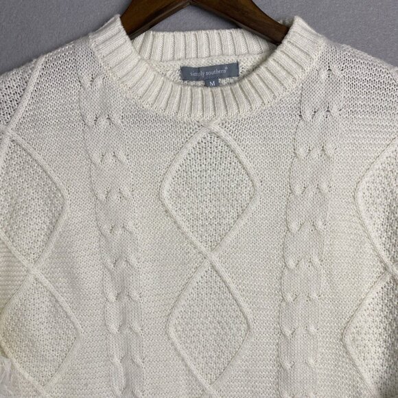Simply Southern Ladies Top Size Medium Knit Pullover White‎ Cozy Trendy Unique - Picture 2 of 13